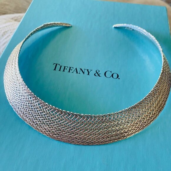 TIFFANY & CO. Rare 925 Sterling Silver Woven "Vannerie" Collar Necklace Vintage - Picture 7 of 15